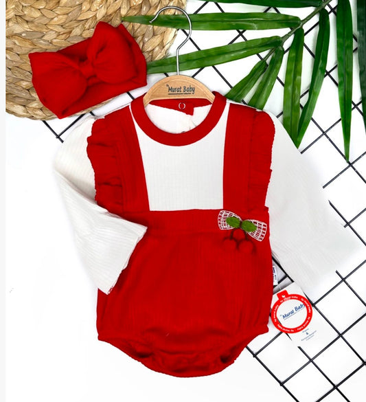 Ruffle trim bodysuit & headband (3-6-9 months)